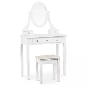 Fésülködő asztal ovális tükörrel és zsámollyal - 5 fiókkal - fehér színben | Uniprodo