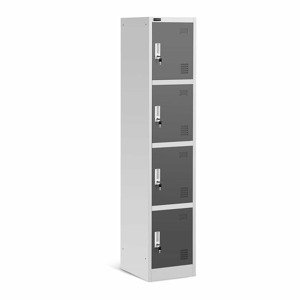 Fém szekrény - 4 polc - szürke - Zárható fém szekrény irodák, iskolák vagy uszodák számára | Fromm & Starck
