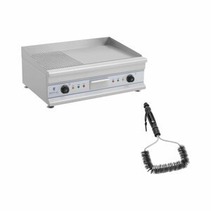 Dupla elektromos grill lap készlet grill kefével - 75 cm - bordázott/sima - 2 x 3.200 W | Royal Catering