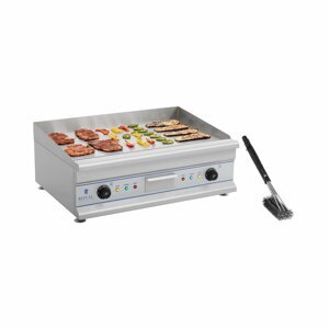 Dupla elektromos grill lap készlet grill kefével - 75 cm - sima - 2 x 3.200 W | Royal Catering
