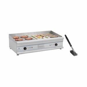 Dupla elektromos grill lap készlet grill kefével - 100 cm - bordázott/sima - 2 x 3.200 W | Royal Catering