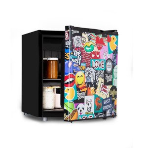 Klarstein Cool Vibe 46+, hűtőszekrény, 46 liter, F energiahatékonysági osztály, VividArt Concept, stickerbomb stílus