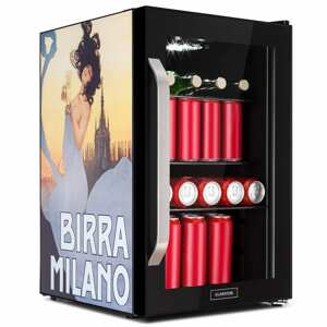 Klarstein Beersafe 70, Birra Milano Edition, hűtőszekrény, 70 liter, 3 polc, panoráma üvegajtó, rozsdamentes acél